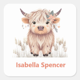 Individuelle Name Girl Niedlich Moderne Hochlandku Quadratischer Aufkleber