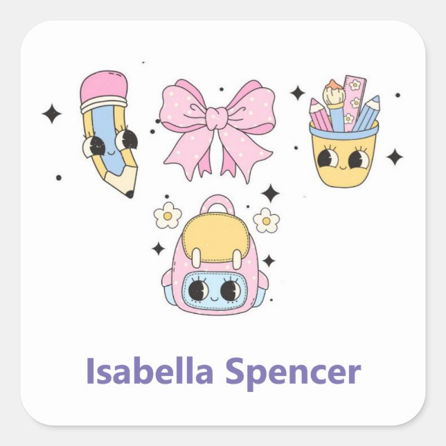 Individuelle Name Girl Niedlich Quadratischer Aufkleber (Vorderseite)