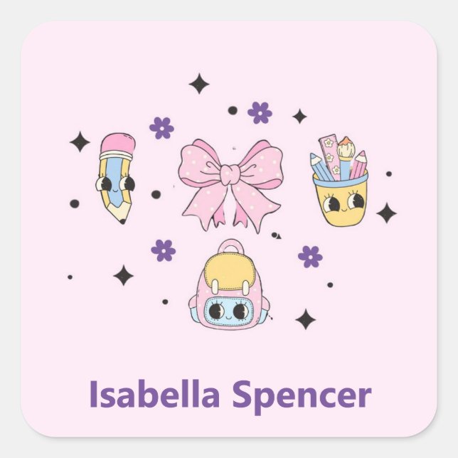 Individuelle Name Girl Niedlich Soft Pink Quadratischer Aufkleber (Vorderseite)