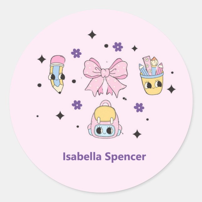 Individuelle Name Girl Niedlich Soft Pink Runder Aufkleber (Vorderseite)
