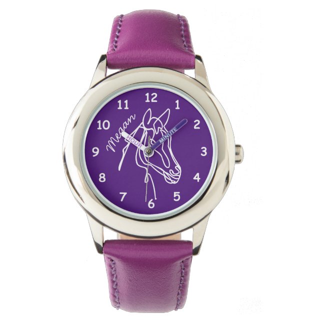 Individuelle Name Girl's Uhr mit niedlicher Pferde (Vorderseite)