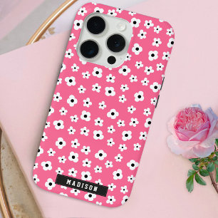 Individuelle Name Girly Pink Weiße Blume Muster Case-Mate iPhone Hülle