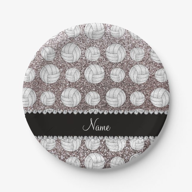 Individuelle Name Glitzer Volleyballs Pappteller (Vorderseite)