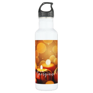 Individuelle Name Glows Pumpkins Autumnal Bokeh-Ef Edelstahlflasche