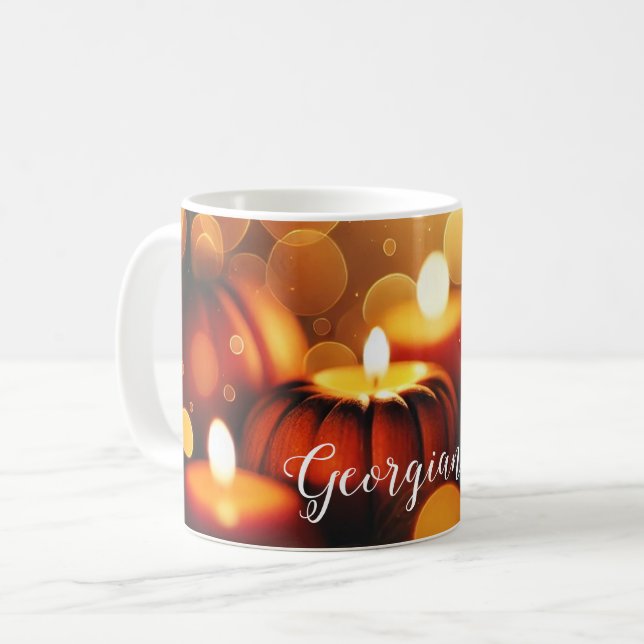Individuelle Name Glows Pumpkins Autumnal Bokeh-Ef Kaffeetasse (Vorderseite Links)