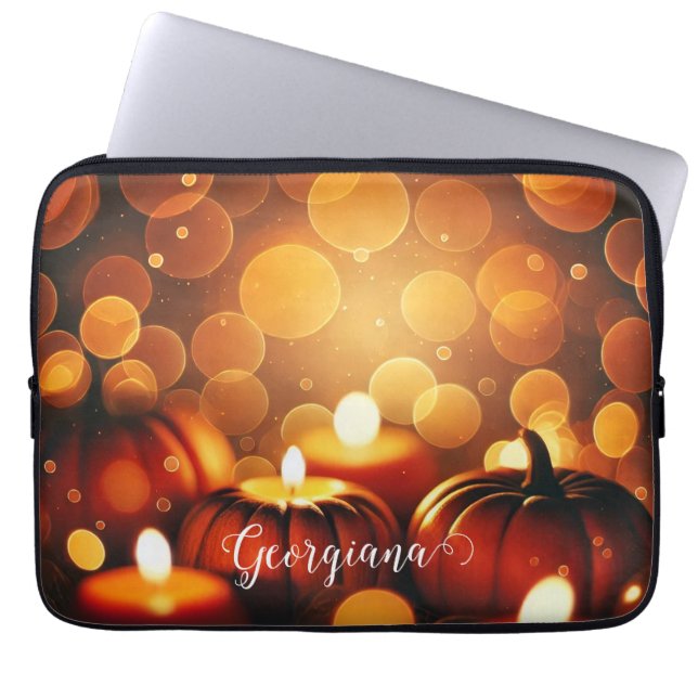 Individuelle Name Glows Pumpkins Autumnal Bokeh-Ef Laptopschutzhülle (Vorderseite)