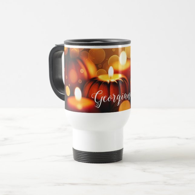 Individuelle Name Glows Pumpkins Autumnal Bokeh-Ef Reisebecher (Vorderseite Links)