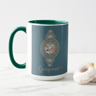 Individuelle Name Gold Aquamarin Abstraktes Orname Tasse