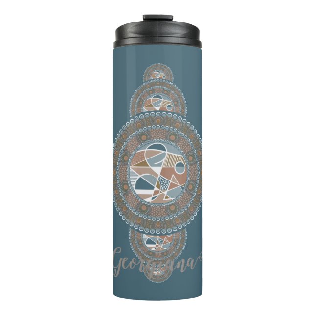 Individuelle Name Gold Aquamarin Abstraktes Orname Thermosbecher (Vorderseite)