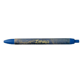 Individuelle Name Gold Blue Marble Swirl Kugelschreiber
