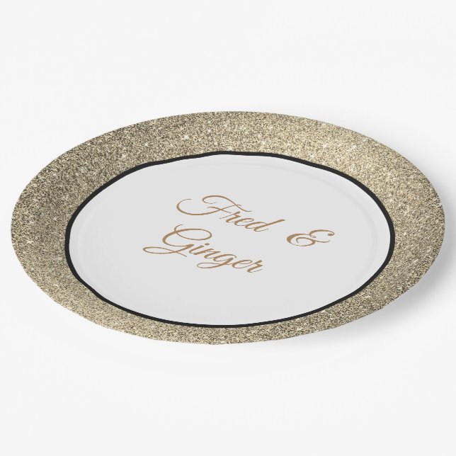 Individuelle Name Gold Glitzer 9" Teller (Schrägansicht)