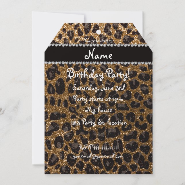 Individuelle Name Gold Glitzer Leoparden Einladung (Vorderseite)
