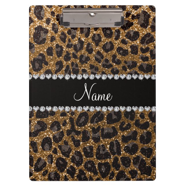 Individuelle Name Gold Glitzer Leoparden Klemmbrett (Vorderseite)