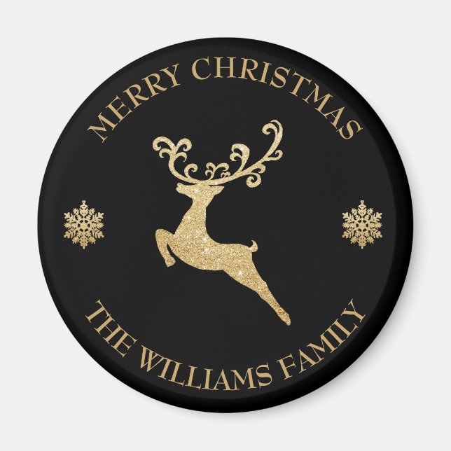 Individuelle Name Gold Glitzer Reindeer Frohe Weih Magnet (Vorne)