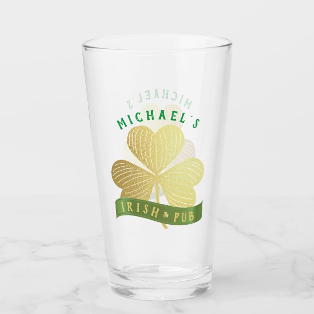 Individuelle Name Gold Kleeblatt St Patrick's Day Glas (Vorderseite)