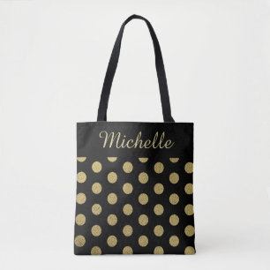 Individuelle Name Gold Polka Dot Black Tasche