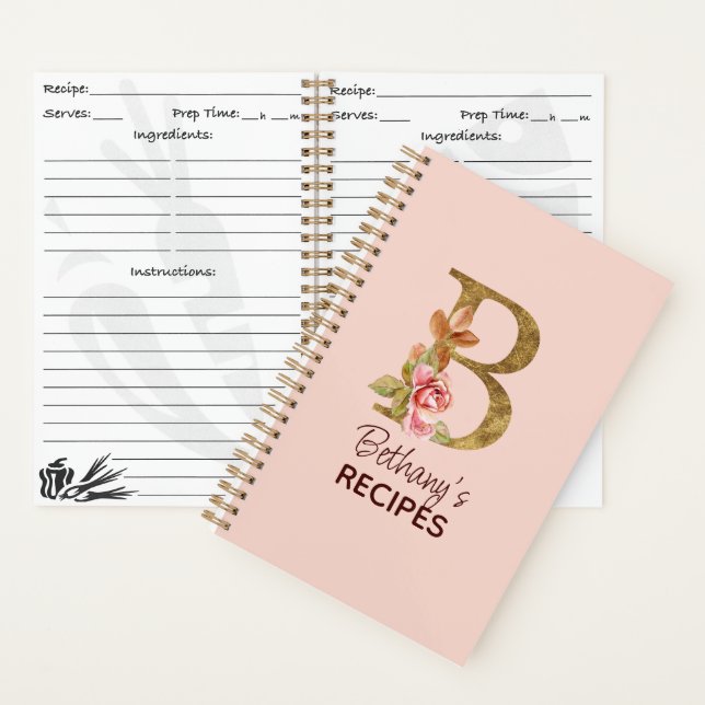 Individuelle Name Gold Rosa Rosen Rose Letter B Re Notizbuch (Innen)