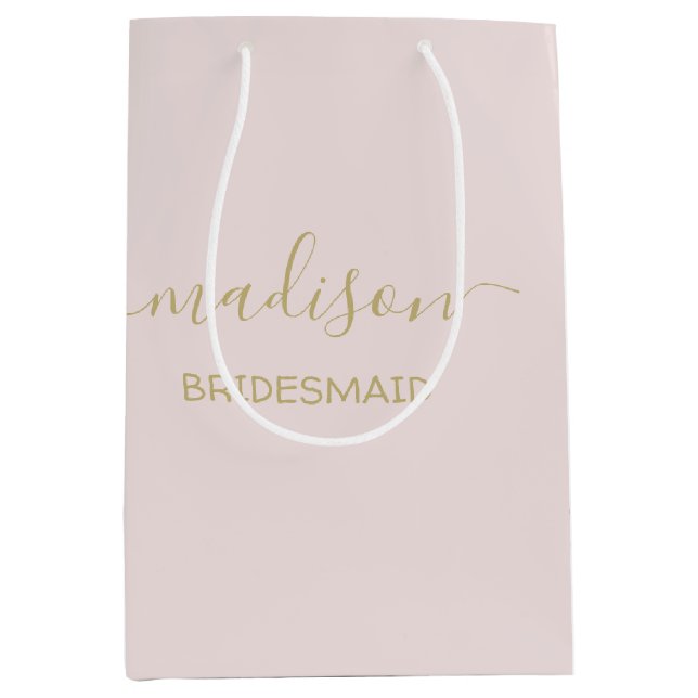Individuelle Name Gold Script Calligraphy Blush Pi Mittlere Geschenktüte (Vorderseite)