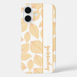 Individuelle Name Gold Skeleton Blätter auf Weiß iPhone 16 Hülle