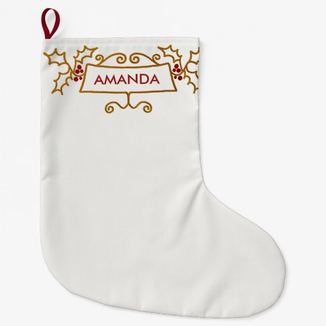 Individuelle Name Gold Wirbel Red Berries Weihnach Großer Weihnachtsstrumpf (Vorderseite)