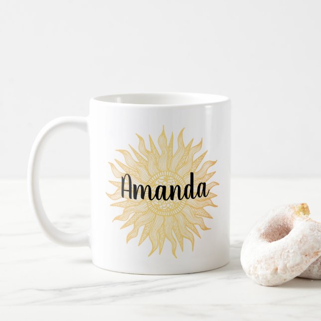Individuelle Name Golden Sun Mandala Tasse (Mit Donut)