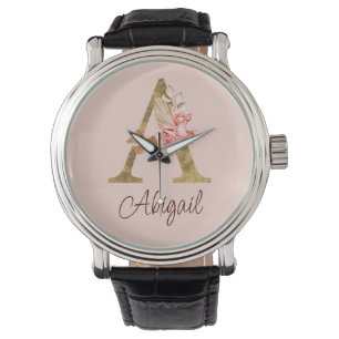 Individuelle Name Goldfolie Rosa Rose Buchstabe A Armbanduhr