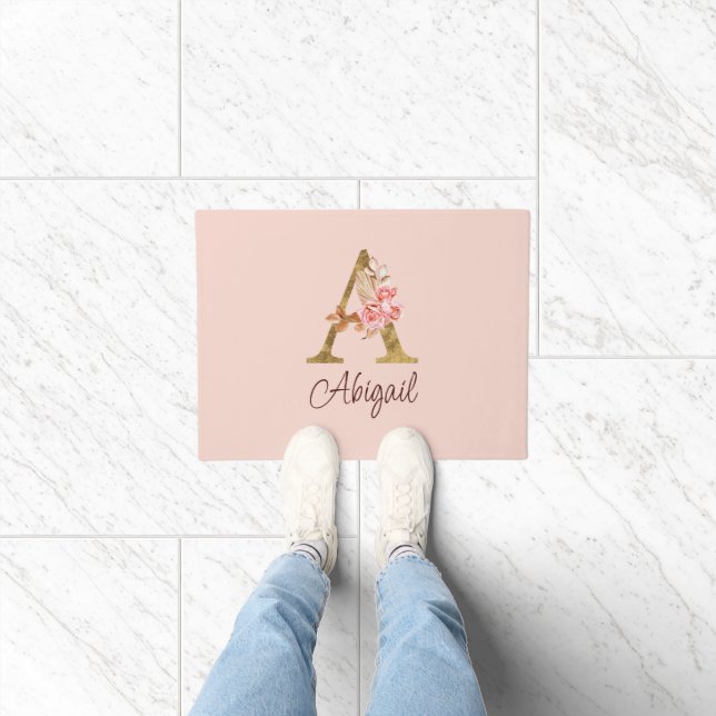 Individuelle Name Goldfolie Rosa Rose Buchstabe A Fußmatte (Indoor)
