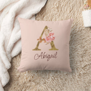 Individuelle Name Goldfolie Rosa Rose Buchstabe A Kissen