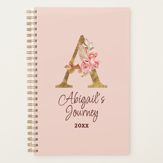 Individuelle Name Goldfolie Rosa Rose Buchstabe A Planer (Vorderseite)