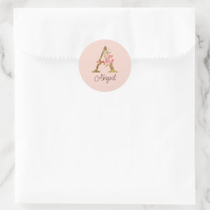 Individuelle Name Goldfolie Rosa Rose Buchstabe A Runder Aufkleber