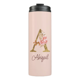 Individuelle Name Goldfolie Rosa Rose Buchstabe A Thermosbecher