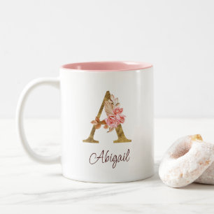 Individuelle Name Goldfolie Rosa Rose Buchstabe A Zweifarbige Tasse