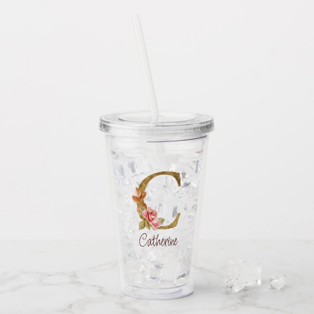 Individuelle Name Goldfolie Rosa Rose Letter C Acryltrinkbecher (Vorderseite Ice)