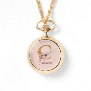 Individuelle Name Goldfolie Rosa Rose Letter C Armbanduhr
