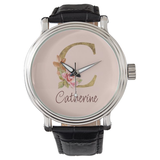 Individuelle Name Goldfolie Rosa Rose Letter C Armbanduhr (Vorderseite)