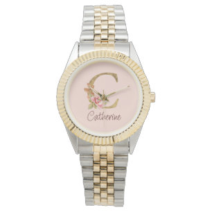 Individuelle Name Goldfolie Rosa Rose Letter C Armbanduhr