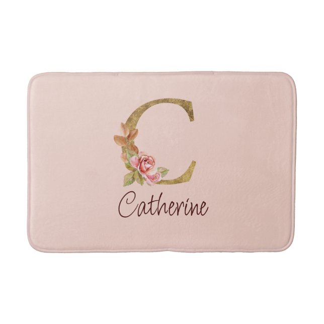 Individuelle Name Goldfolie Rosa Rose Letter C Badematte (Vorderseite)