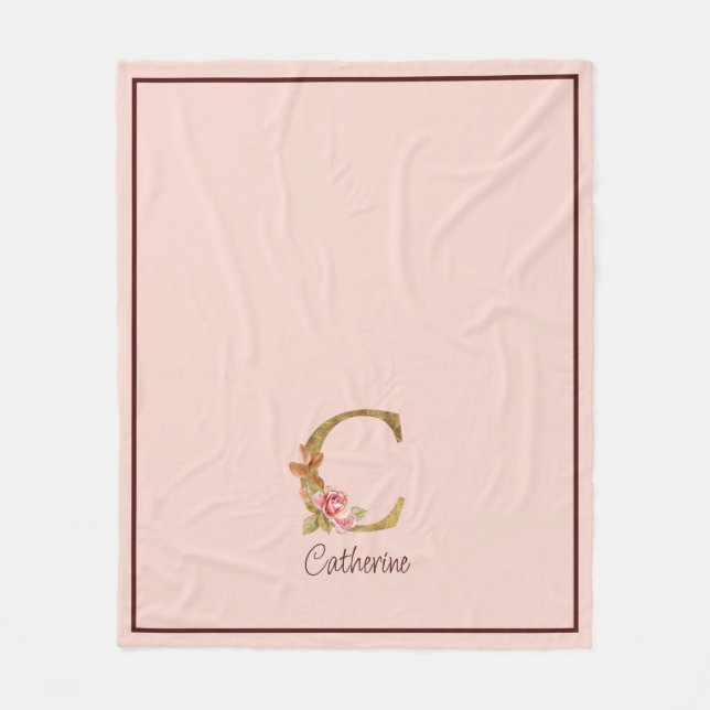 Individuelle Name Goldfolie Rosa Rose Letter C Fleecedecke (Vorderseite)