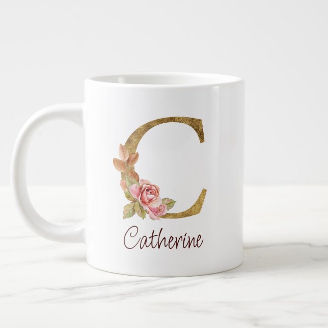 Individuelle Name Goldfolie Rosa Rose Letter C Jumbo-Tasse (Links)