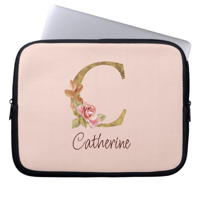 Individuelle Name Goldfolie Rosa Rose Letter C Laptopschutzhülle (Vorderseite)