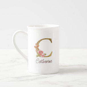 Individuelle Name Goldfolie Rosa Rose Letter C Prozellantasse