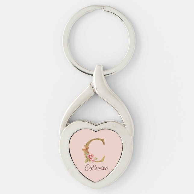 Individuelle Name Goldfolie Rosa Rose Letter C Schlüsselanhänger (Vorderseite)