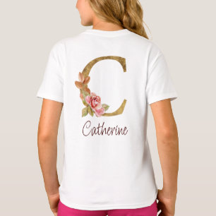 Individuelle Name Goldfolie Rosa Rose Letter C T-Shirt