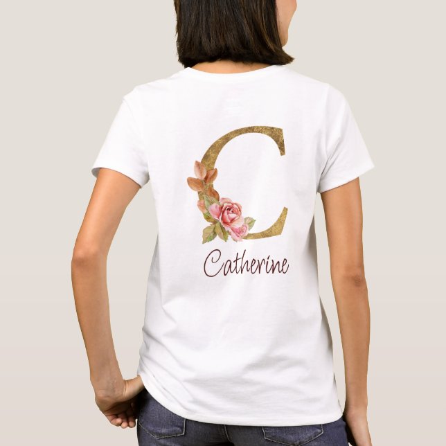 Individuelle Name Goldfolie Rosa Rose Letter C T-Shirt (Rückseite)