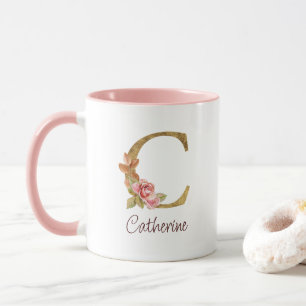 Individuelle Name Goldfolie Rosa Rose Letter C Tasse