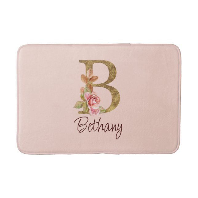 Individuelle Name Goldfolie Rosa Rosen Buchstabe B Badematte (Vorderseite)