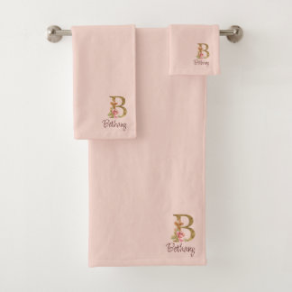 Individuelle Name Goldfolie Rosa Rosen Buchstabe B Badhandtuch Set