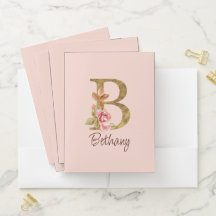 Individuelle Name Goldfolie Rosa Rosen Buchstabe B