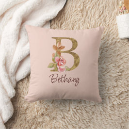 Individuelle Name Goldfolie Rosa Rosen Buchstabe B Kissen