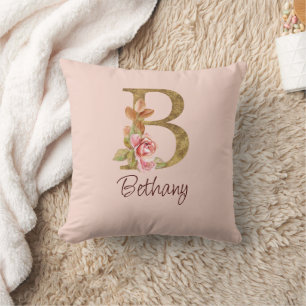 Individuelle Name Goldfolie Rosa Rosen Buchstabe B Kissen